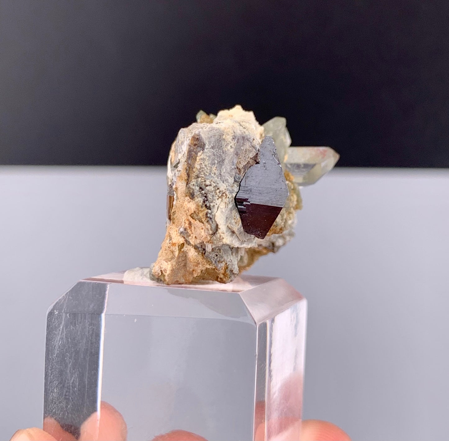 Rare Black Anatase Crystal With Chlorine Quartz On Matrix From Pakistan - 47.95 Carats
