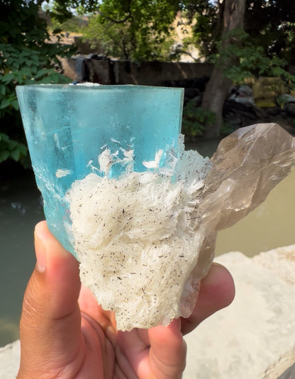 Top Grade Gemmy Aquamarine on Albite and Quartz from Shigar valley Pakistan - 317 gram