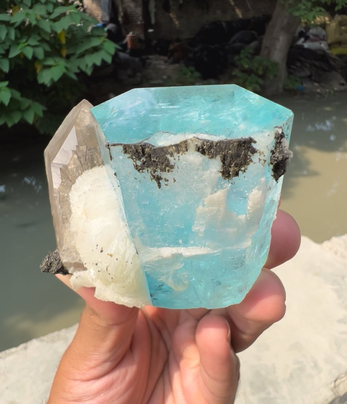 Top Grade Gemmy Aquamarine on Albite and Quartz from Shigar valley Pakistan - 317 gram