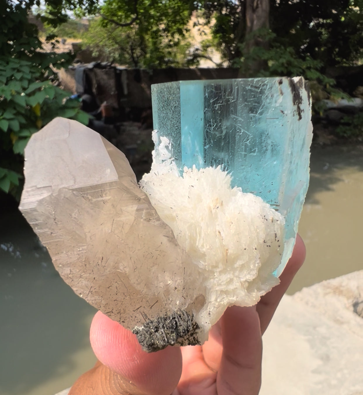 Top Grade Gemmy Aquamarine on Albite and Quartz from Shigar valley Pakistan - 317 gram