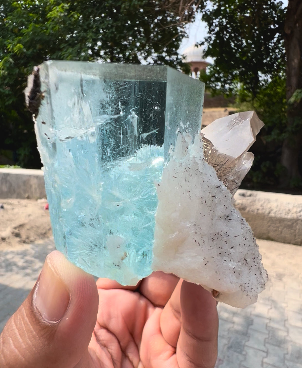 Top Grade Gemmy Aquamarine on Albite and Quartz from Shigar valley Pakistan - 317 gram