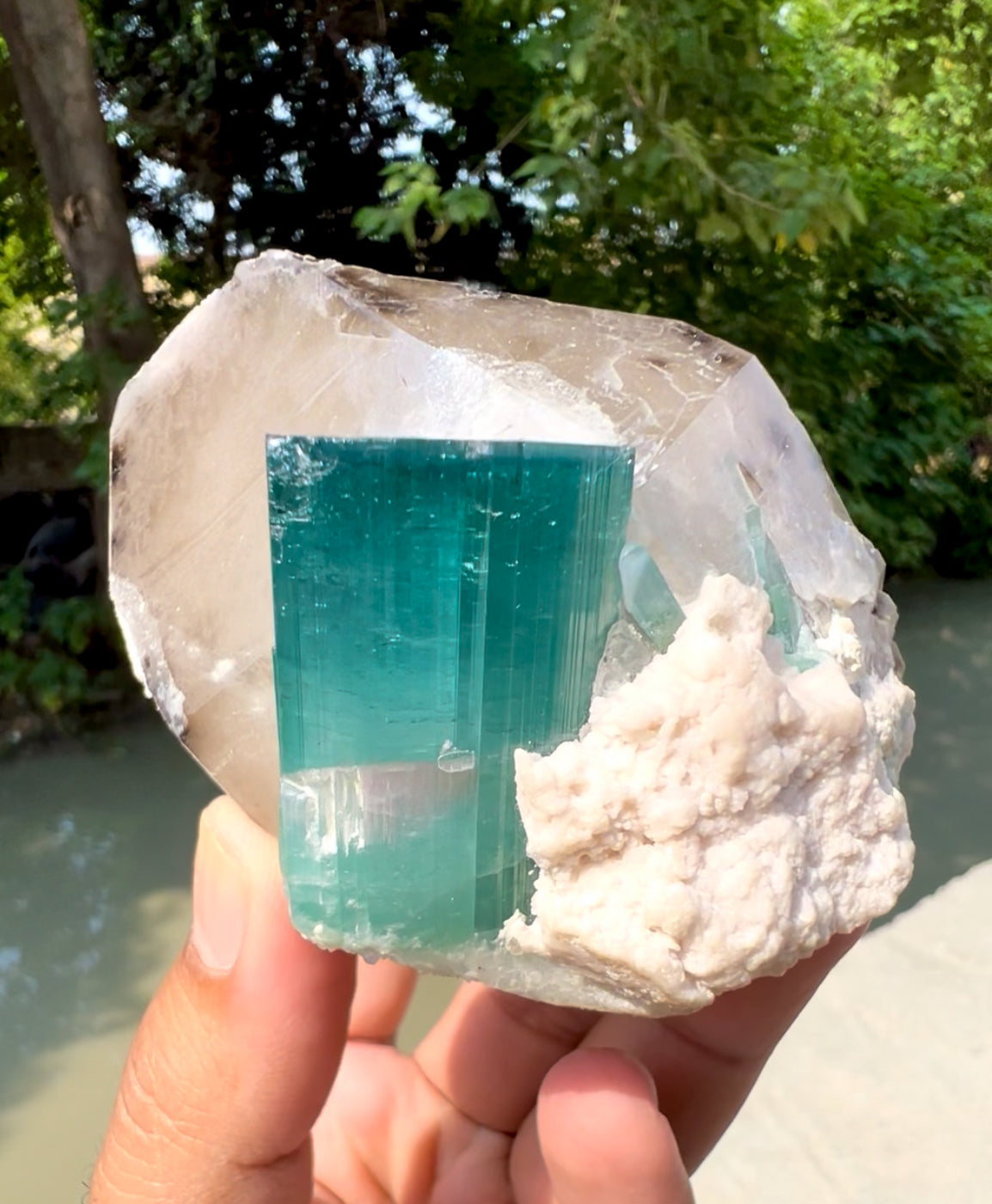 364 Grams Sign Indicolite Blue Tourmaline with Pink Apaite on Quartz from Kunar, vall ...