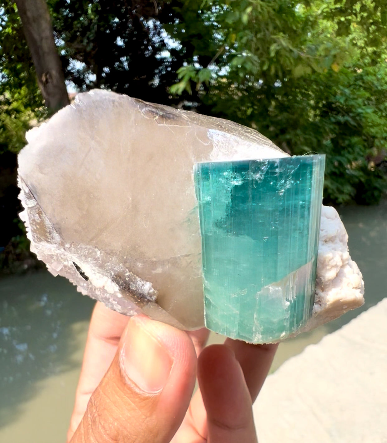 Indicolite Blue Tourmaline with Pink Apaite on Quartz from Kunar, valley Afghanistan - 364 gram