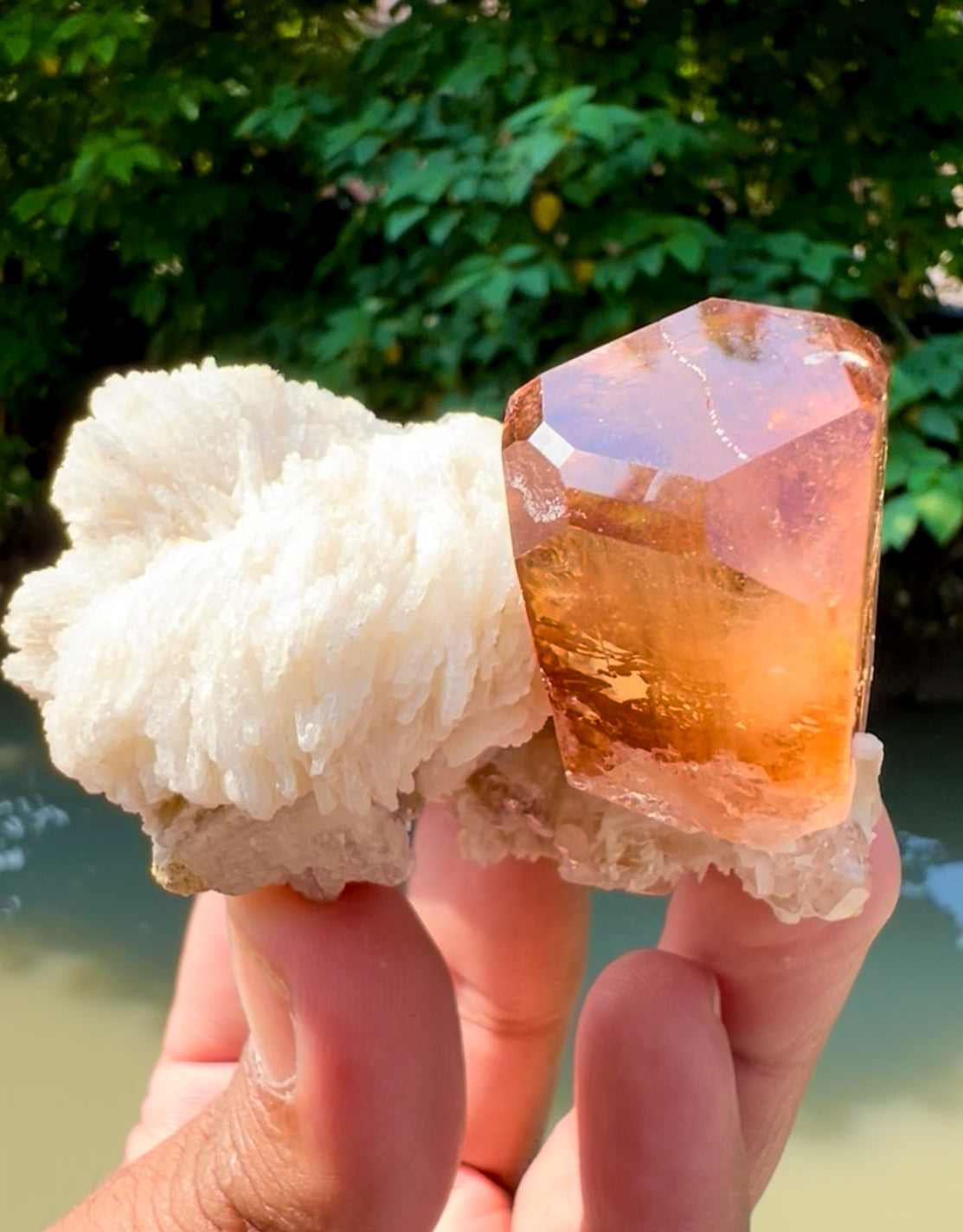 Rich Golden Color Topaz Crystal on Cleavelandite Albite from Pakistan - 136 gram