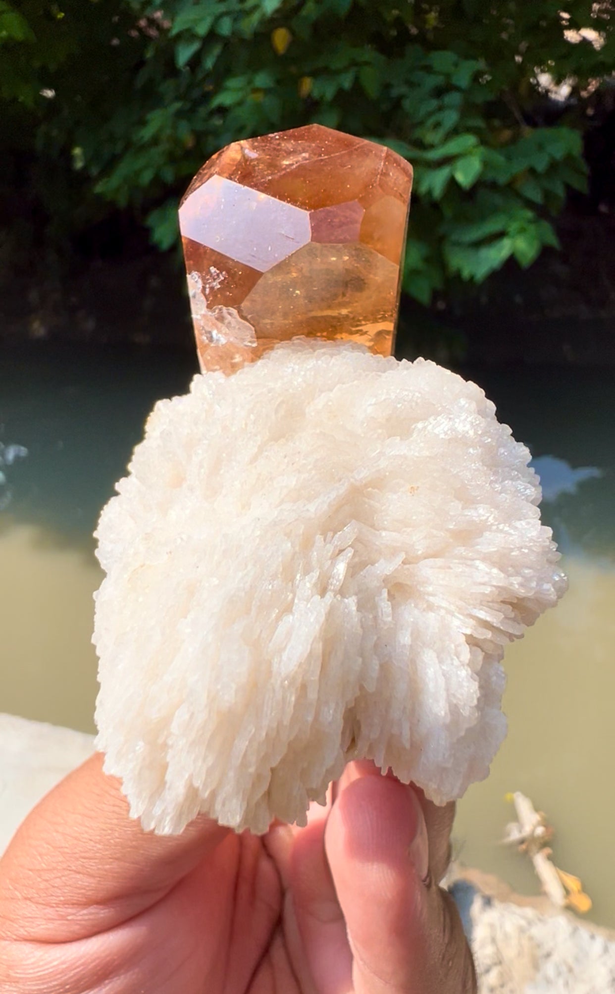 Rich Golden Color Topaz Crystal on Cleavelandite Albite from Pakistan - 136 gram