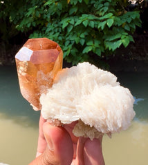 Rich Golden Color Topaz Crystal on Cleavelandite Albite from Pakistan - 136 gram