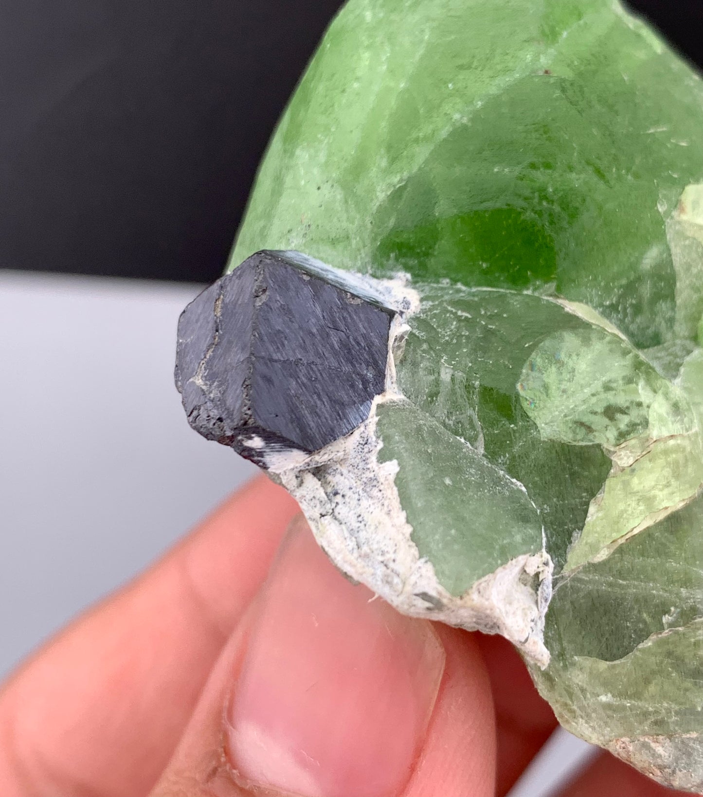 Lush Green Peridot Crystal With Magnetite From Pakistan - 60 Grams