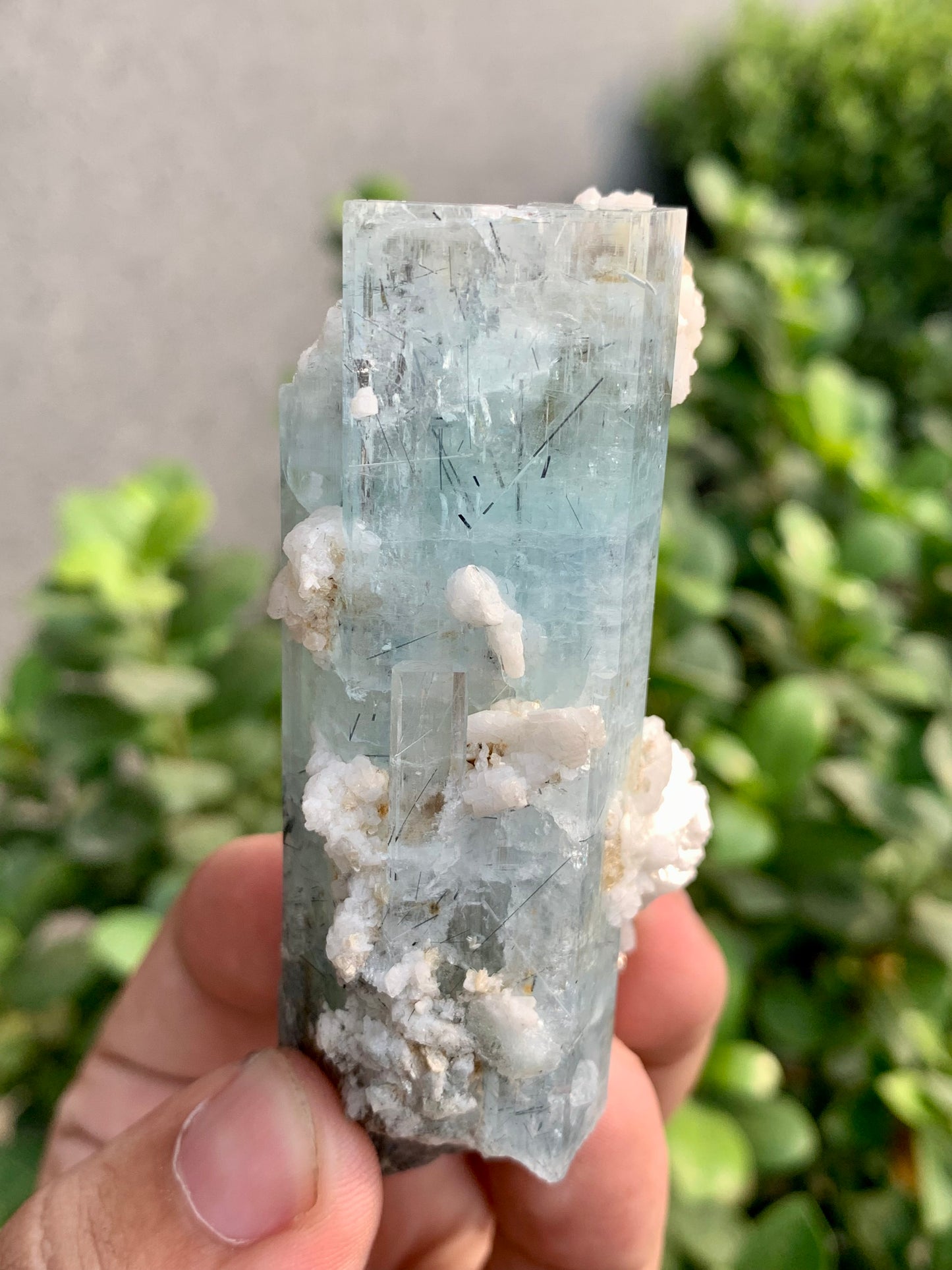Blue Aquamarine Crystals With Schorl Spray And Feldspar From Pakistan - 92 Grams