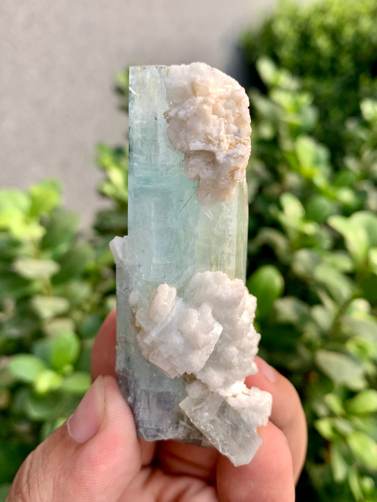 Blue Aquamarine Crystals With Schorl Spray And Feldspar From Pakistan - 92 Grams