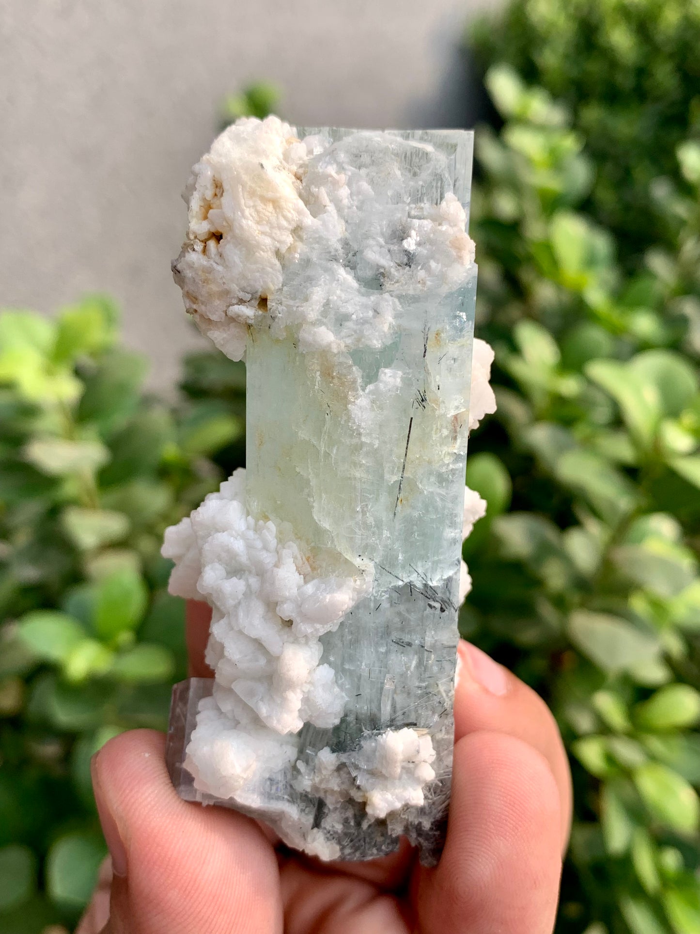 Blue Aquamarine Crystals With Schorl Spray And Feldspar From Pakistan - 92 Grams