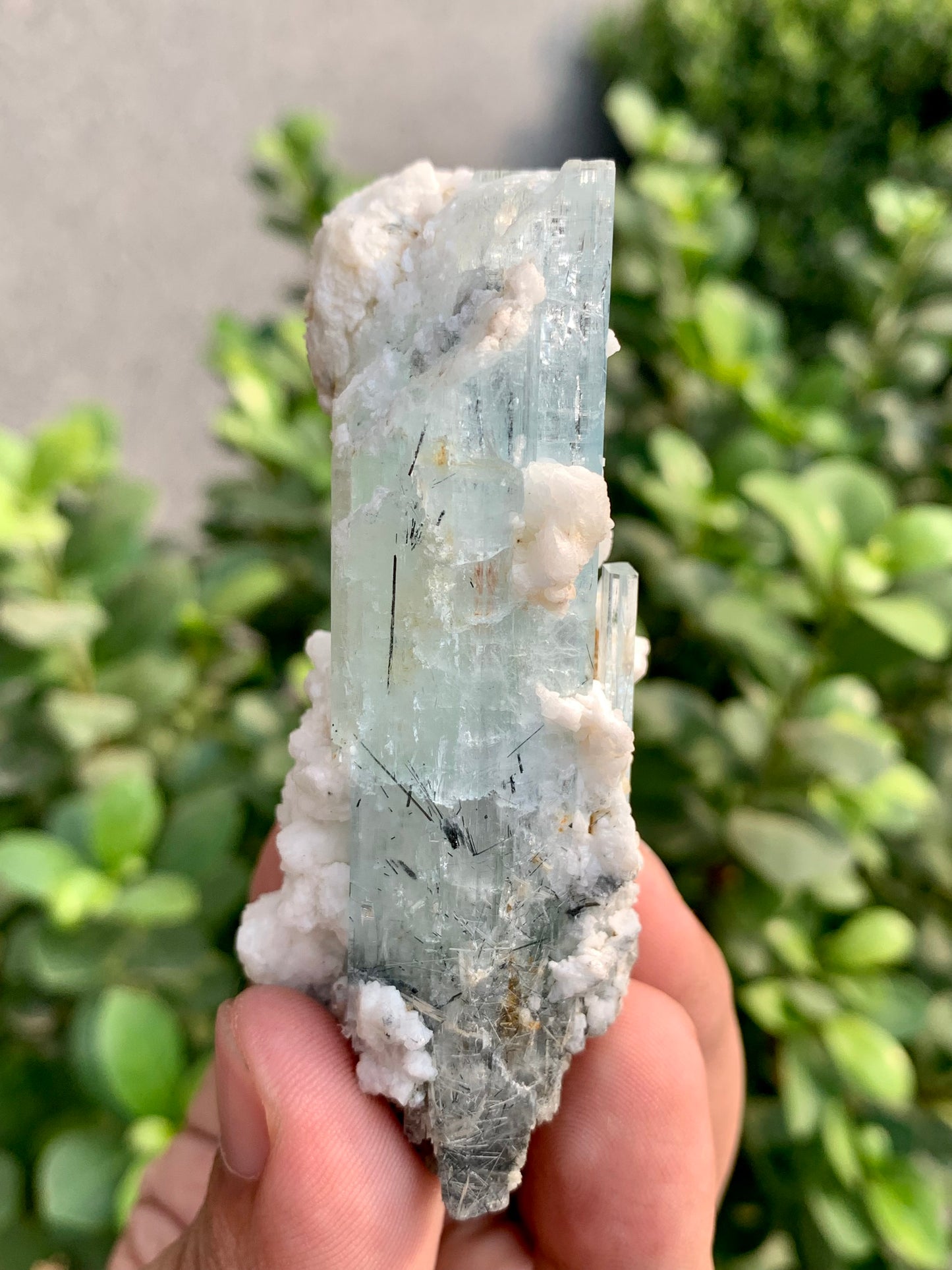 Blue Aquamarine Crystals With Schorl Spray And Feldspar From Pakistan - 92 Grams