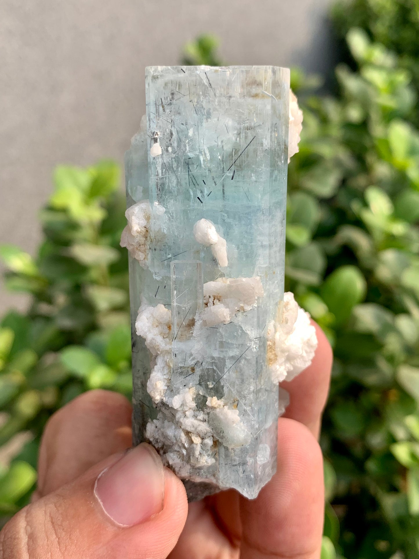 Blue Aquamarine Crystals With Schorl Spray And Feldspar From Pakistan - 92 Grams