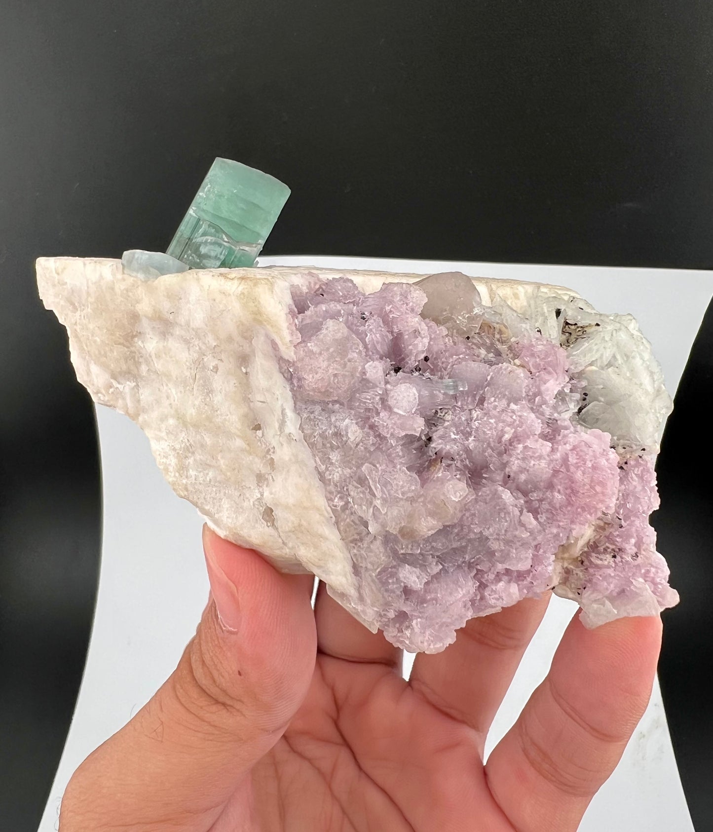 Green Tourmaline Crystal With Lepidolite on Matrix From Afghanistan - 173 Grams