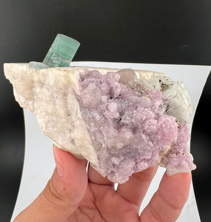 Green Tourmaline Crystal With Lepidolite on Matrix From Afghanistan - 173 Grams