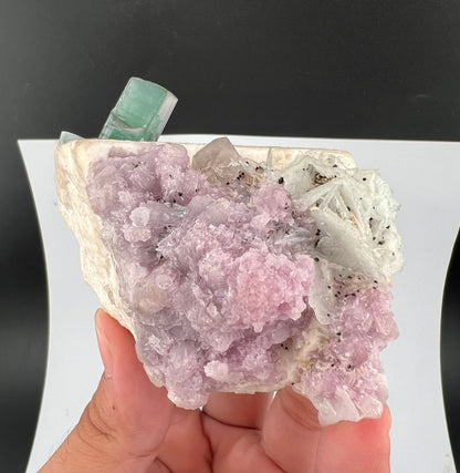 Green Tourmaline Crystal With Lepidolite on Matrix From Afghanistan - 173 Grams