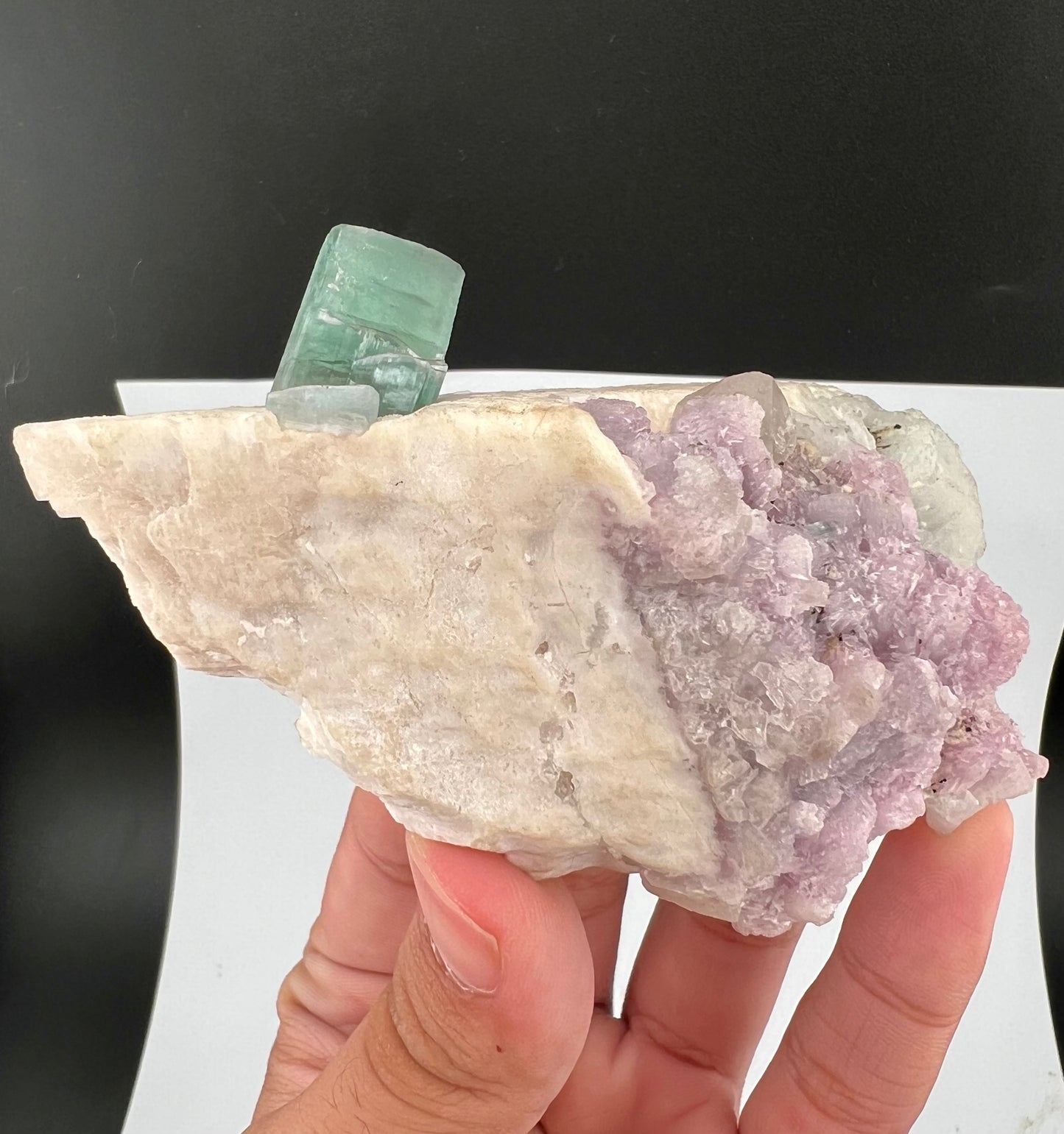 Green Tourmaline Crystal With Lepidolite on Matrix From Afghanistan - 173 Grams