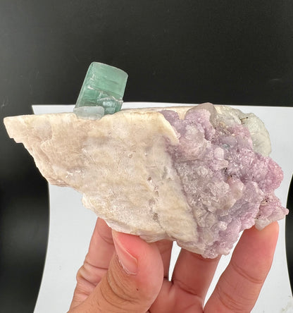 Green Tourmaline Crystal With Lepidolite on Matrix From Afghanistan - 173 Grams