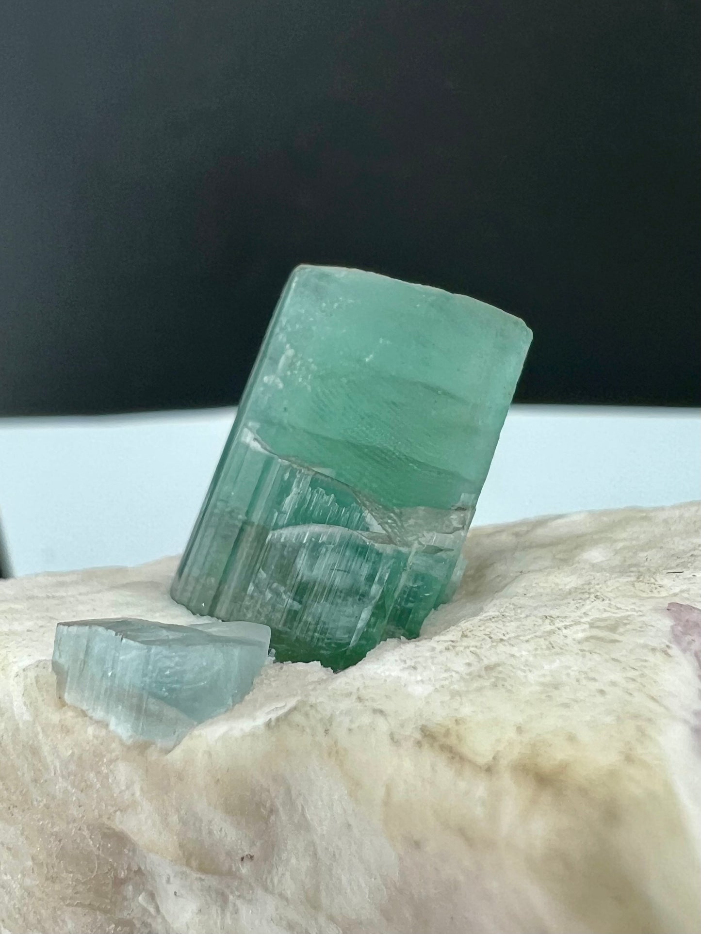 Green Tourmaline Crystal With Lepidolite on Matrix From Afghanistan - 173 Grams