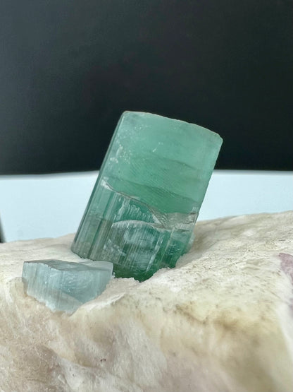 Green Tourmaline Crystal With Lepidolite on Matrix From Afghanistan - 173 Grams