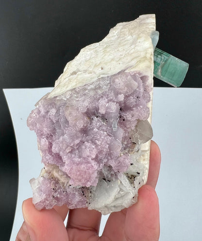 Green Tourmaline Crystal With Lepidolite on Matrix From Afghanistan - 173 Grams
