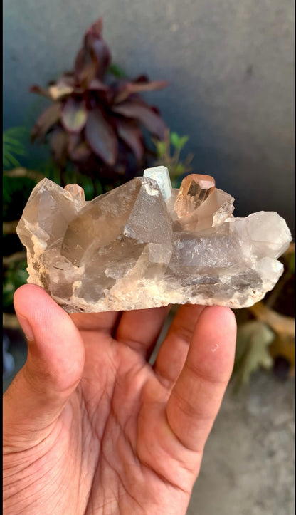 Aquamarine With Topaz Crystals on Smokey Quartz From Pakistan - 186 Grams