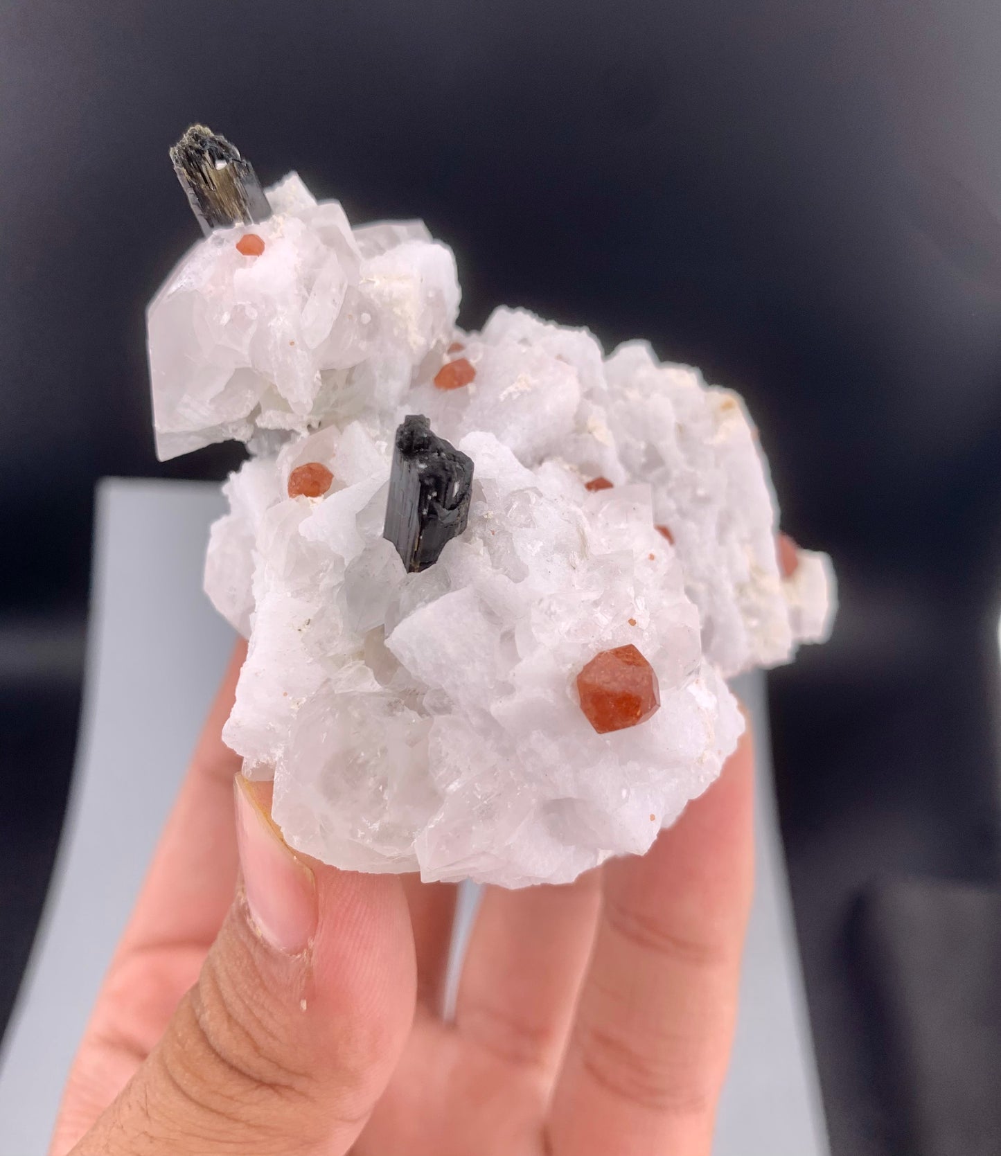 Spessartite Garnet Crystal With Black Tourmaline On Matrix from Afghanistan - 197 Gram