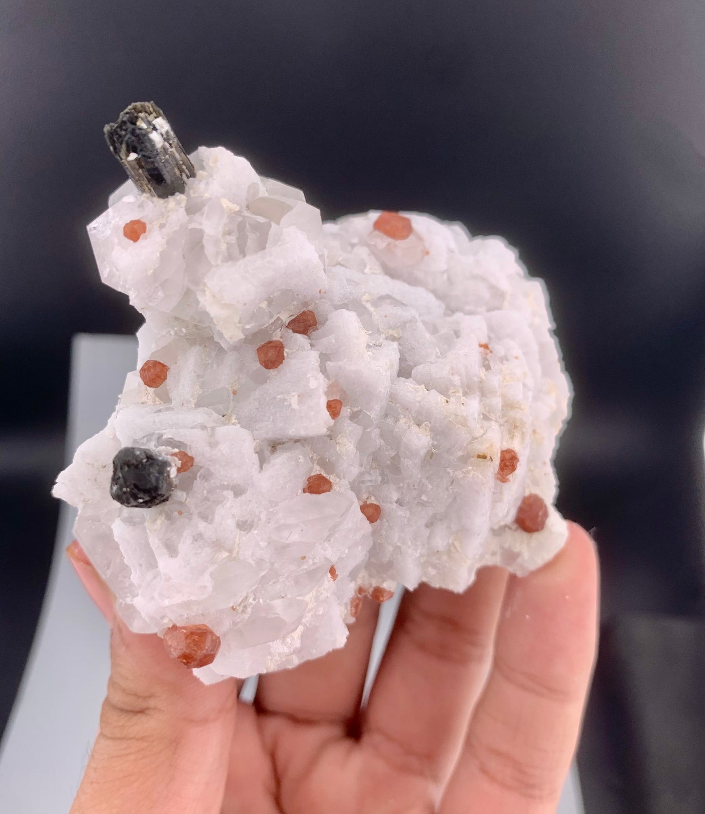Spessartite Garnet Crystal With Black Tourmaline On Matrix from Afghanistan - 197 Gram