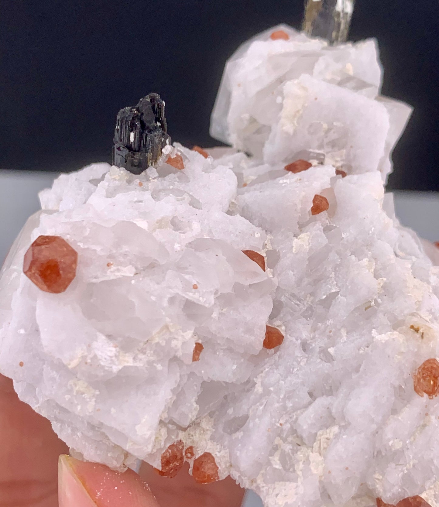 Spessartite Garnet Crystal With Black Tourmaline On Matrix from Afghanistan - 197 Gram