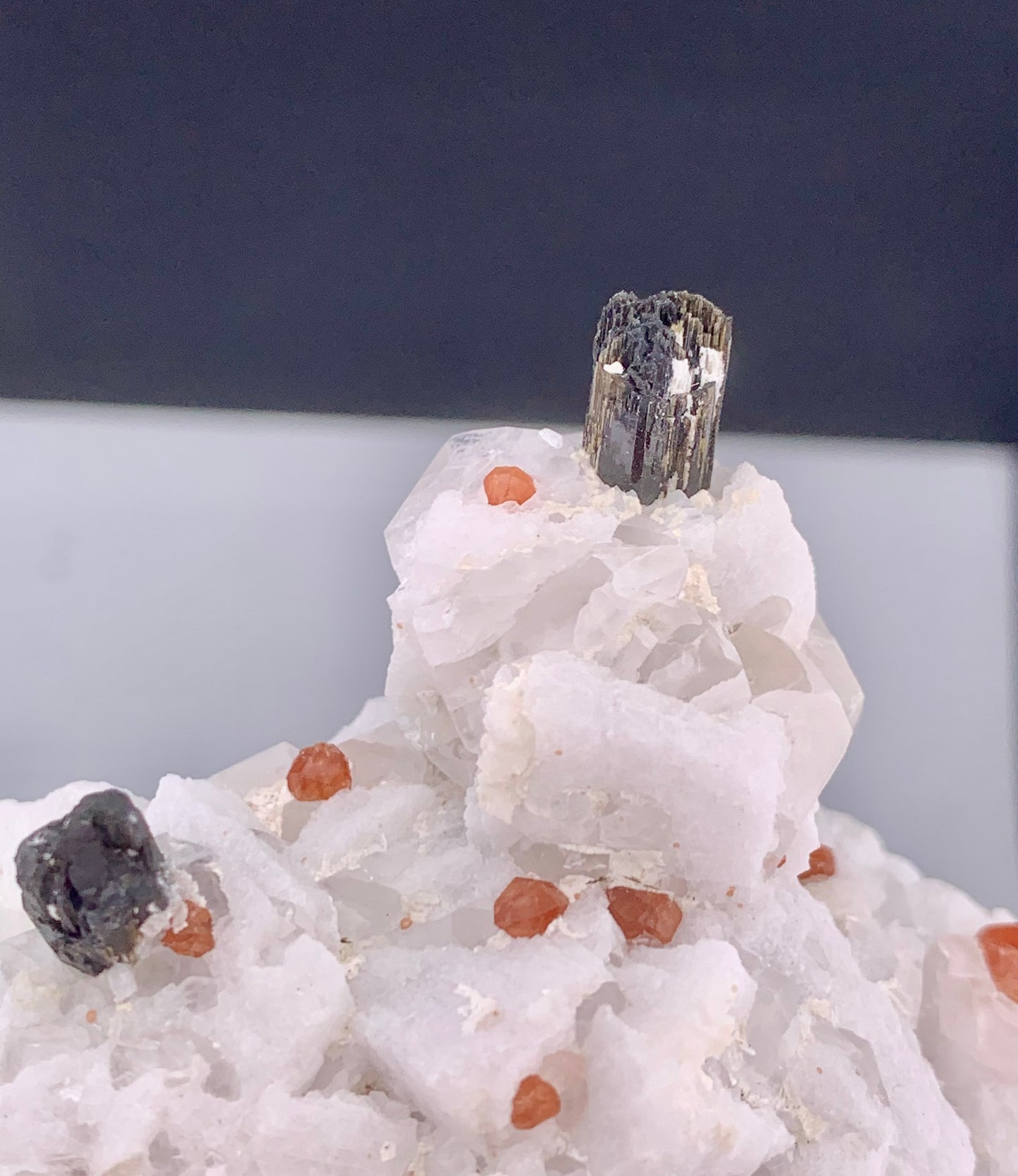 Spessartite Garnet Crystal With Black Tourmaline On Matrix from Afghanistan - 197 Gram