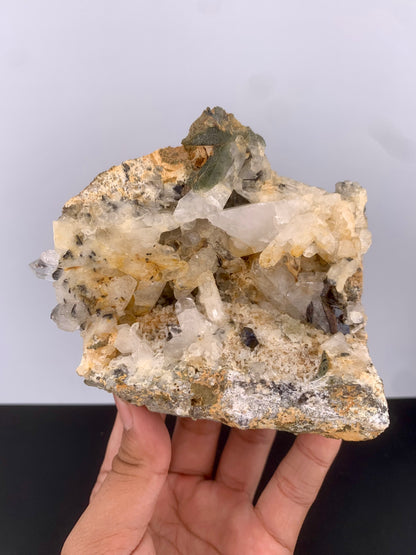Rare Black Anatase Crystal With Chlorine Quartz On Matrix From Pakistan - 864 Grams