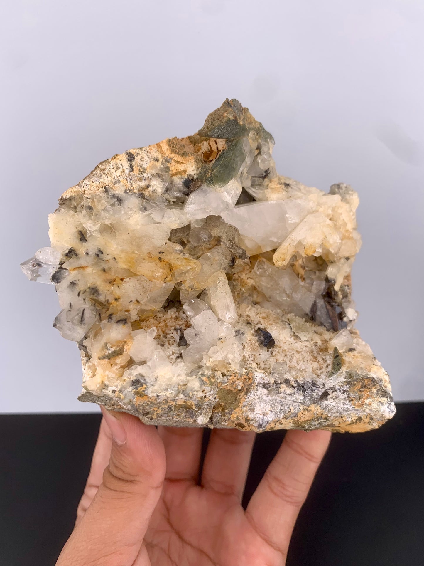 Rare Black Anatase Crystal With Chlorine Quartz On Matrix From Pakistan - 864 Grams