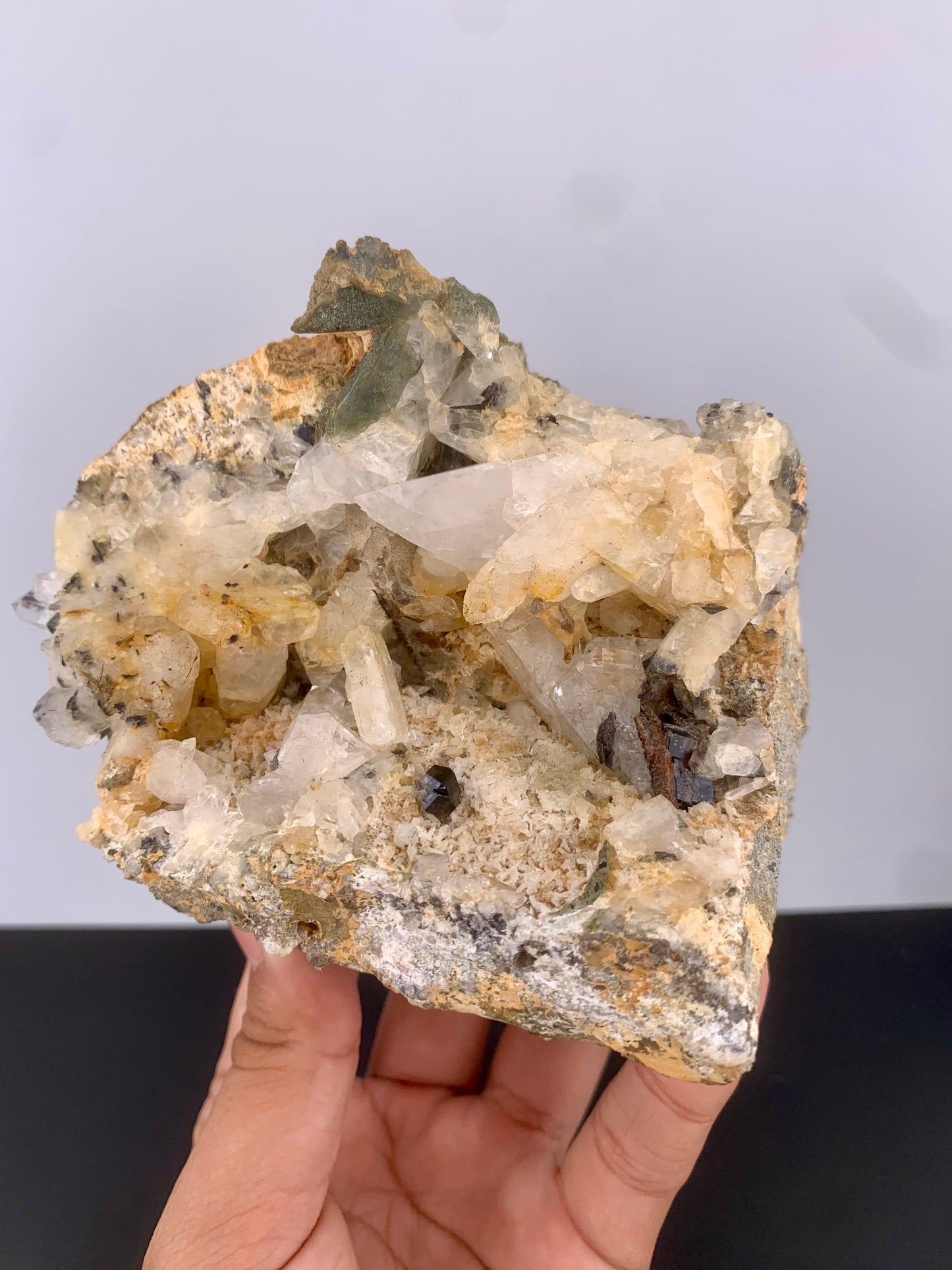 Rare Black Anatase Crystal With Chlorine Quartz On Matrix From Pakistan - 864 Grams