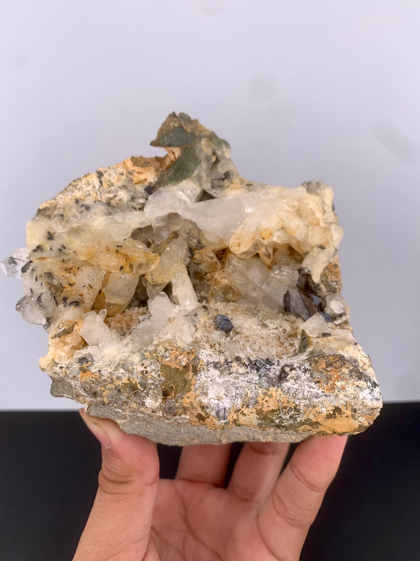 Rare Black Anatase Crystal With Chlorine Quartz On Matrix From Pakistan - 864 Grams