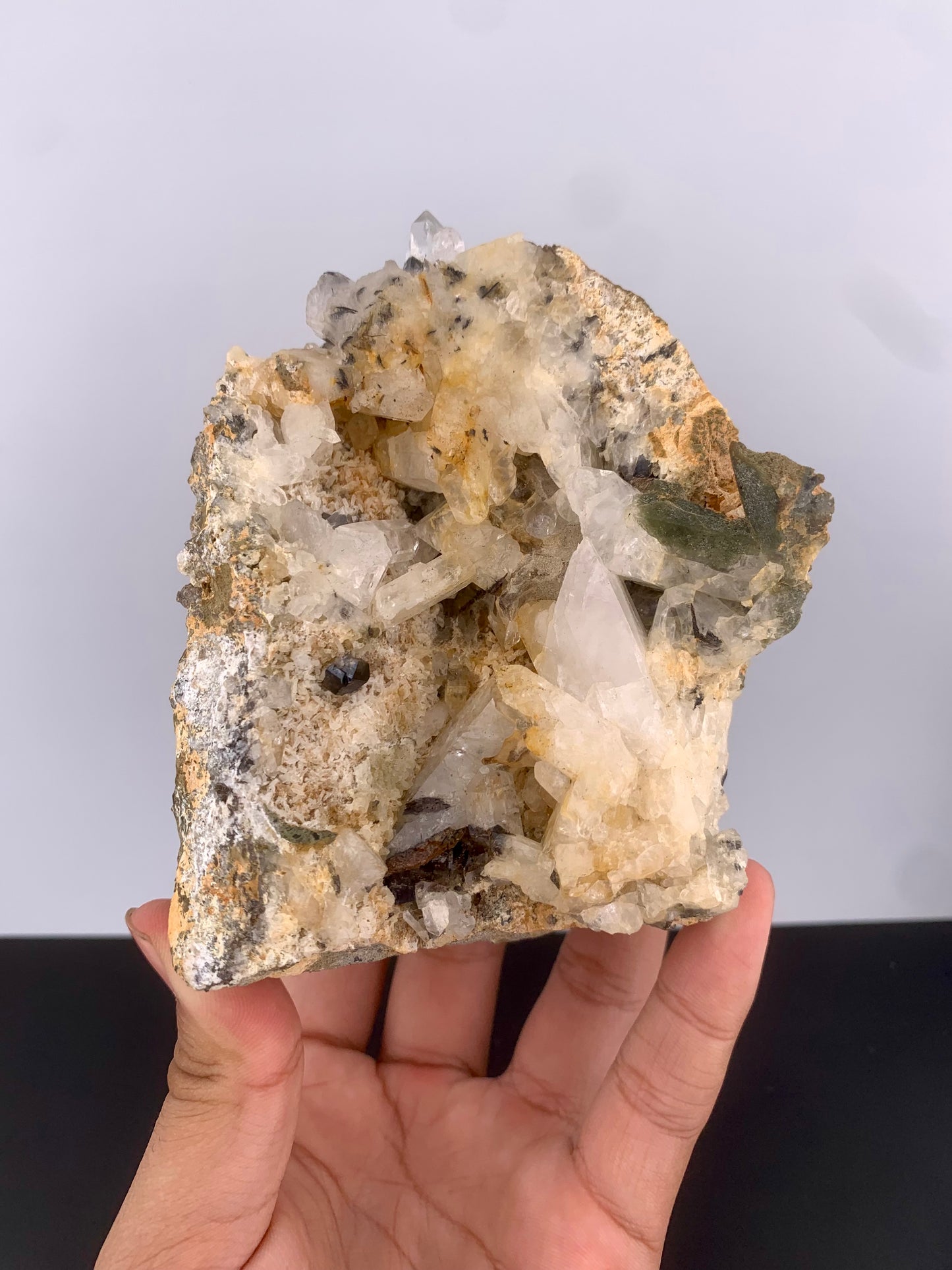 Rare Black Anatase Crystal With Chlorine Quartz On Matrix From Pakistan - 864 Grams