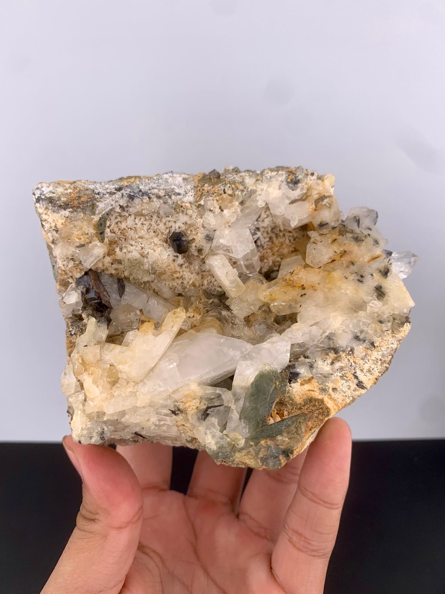 Rare Black Anatase Crystal With Chlorine Quartz On Matrix From Pakistan - 864 Grams