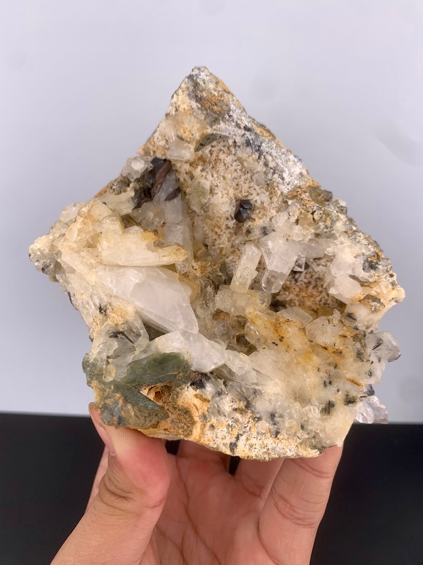 Rare Black Anatase Crystal With Chlorine Quartz On Matrix From Pakistan - 864 Grams