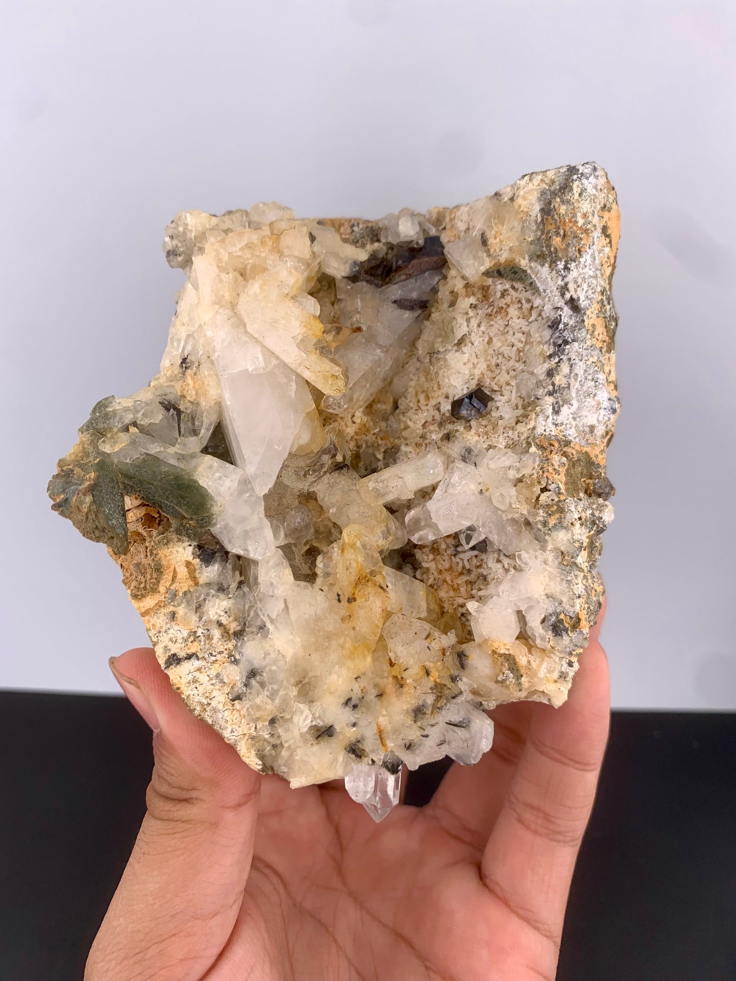 Rare Black Anatase Crystal With Chlorine Quartz On Matrix From Pakistan - 864 Grams