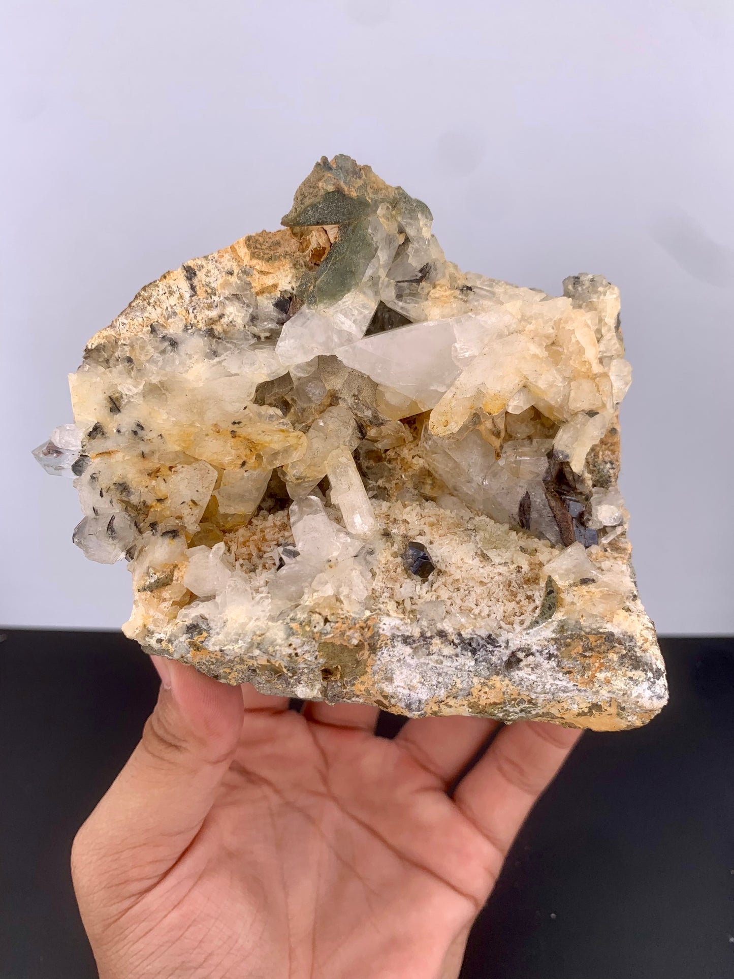 Rare Black Anatase Crystal With Chlorine Quartz On Matrix From Pakistan - 864 Grams