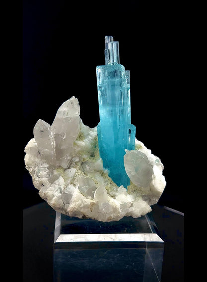 Blue Aquamarine Crystals With Quartz on Matrix from Pakistan - 162 Grams