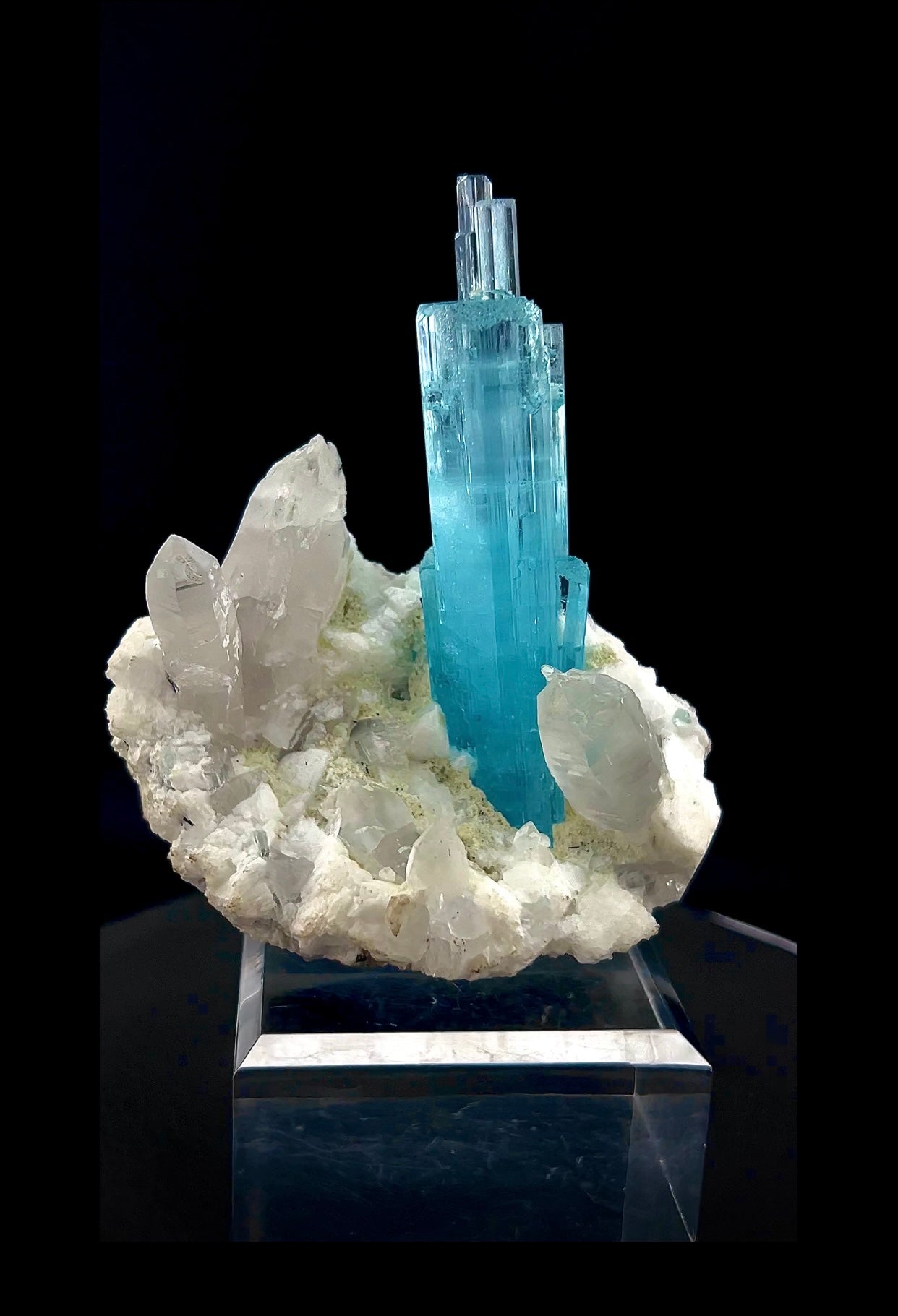 Blue Aquamarine Crystals With Quartz on Matrix from Pakistan - 162 Grams
