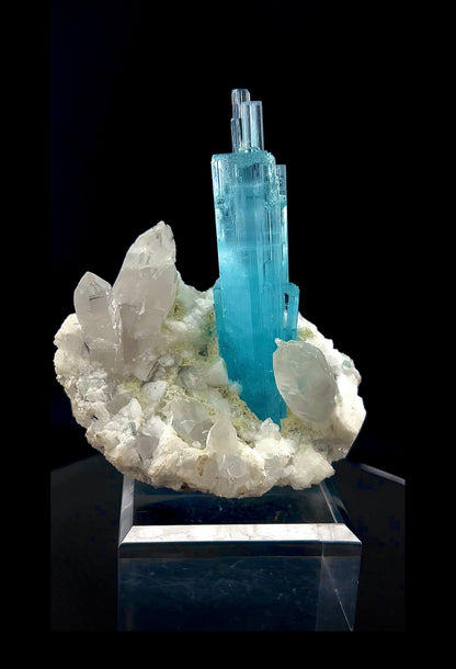 Blue Aquamarine Crystals With Quartz on Matrix from Pakistan - 162 Grams