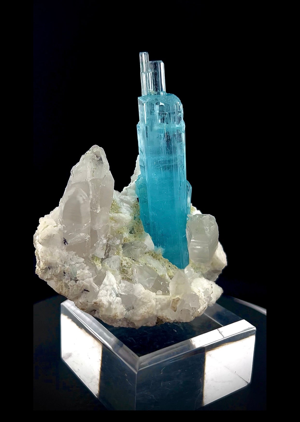 Blue Aquamarine Crystals With Quartz on Matrix from Pakistan - 162 Grams
