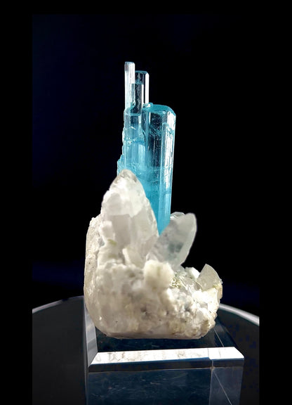 Blue Aquamarine Crystals With Quartz on Matrix from Pakistan - 162 Grams