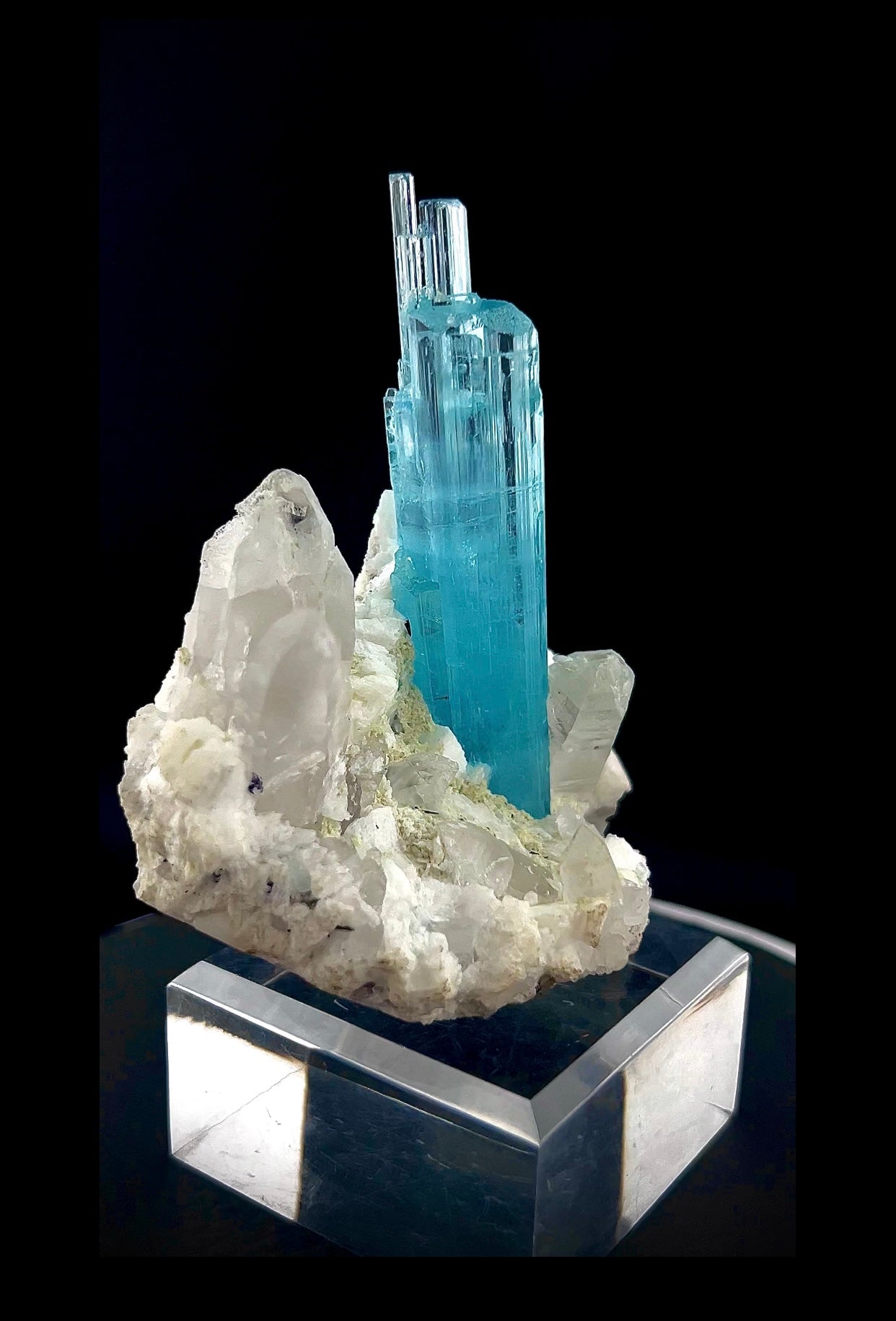 Blue Aquamarine Crystals With Quartz on Matrix from Pakistan - 162 Grams