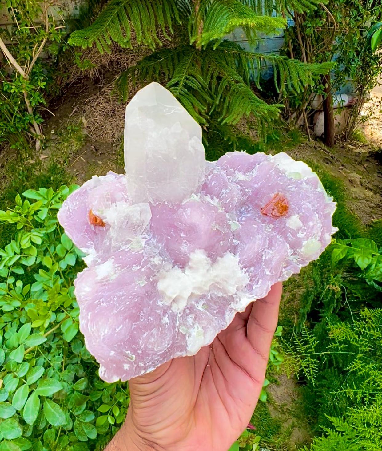 Orange Microlite with Green Tourmalines, Pink Lepidolite and Quartz from Skardu Pakistan - 1083 grams
