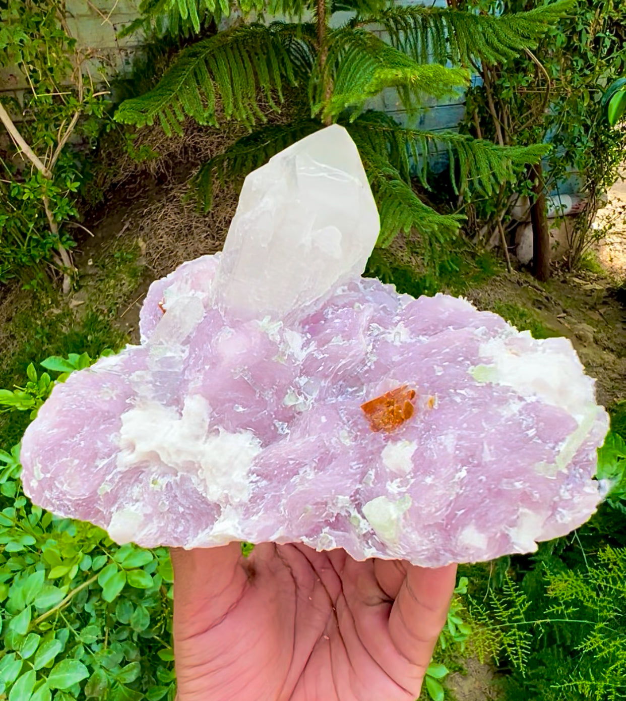 Orange Microlite with Green Tourmalines, Pink Lepidolite and Quartz from Skardu Pakistan - 1083 grams