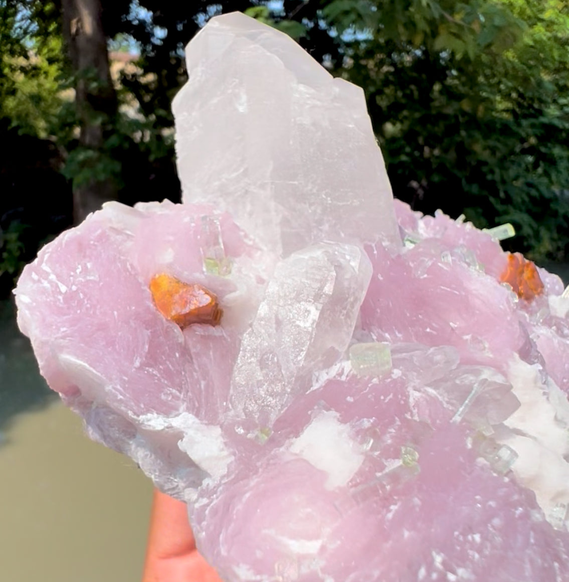 Orange Microlite with Green Tourmalines, Pink Lepidolite and Quartz from Skardu Pakistan - 1083 grams