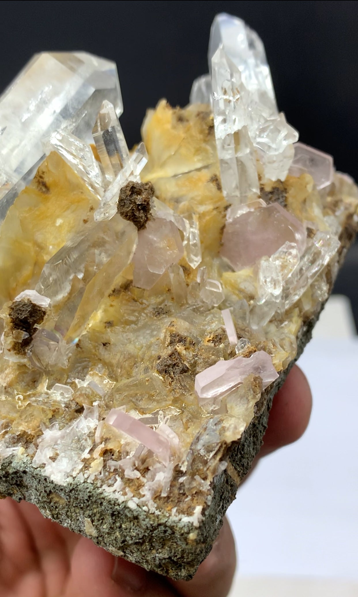 Pink Apatites with Feden Quartz on Matrix from Pakistan - 420