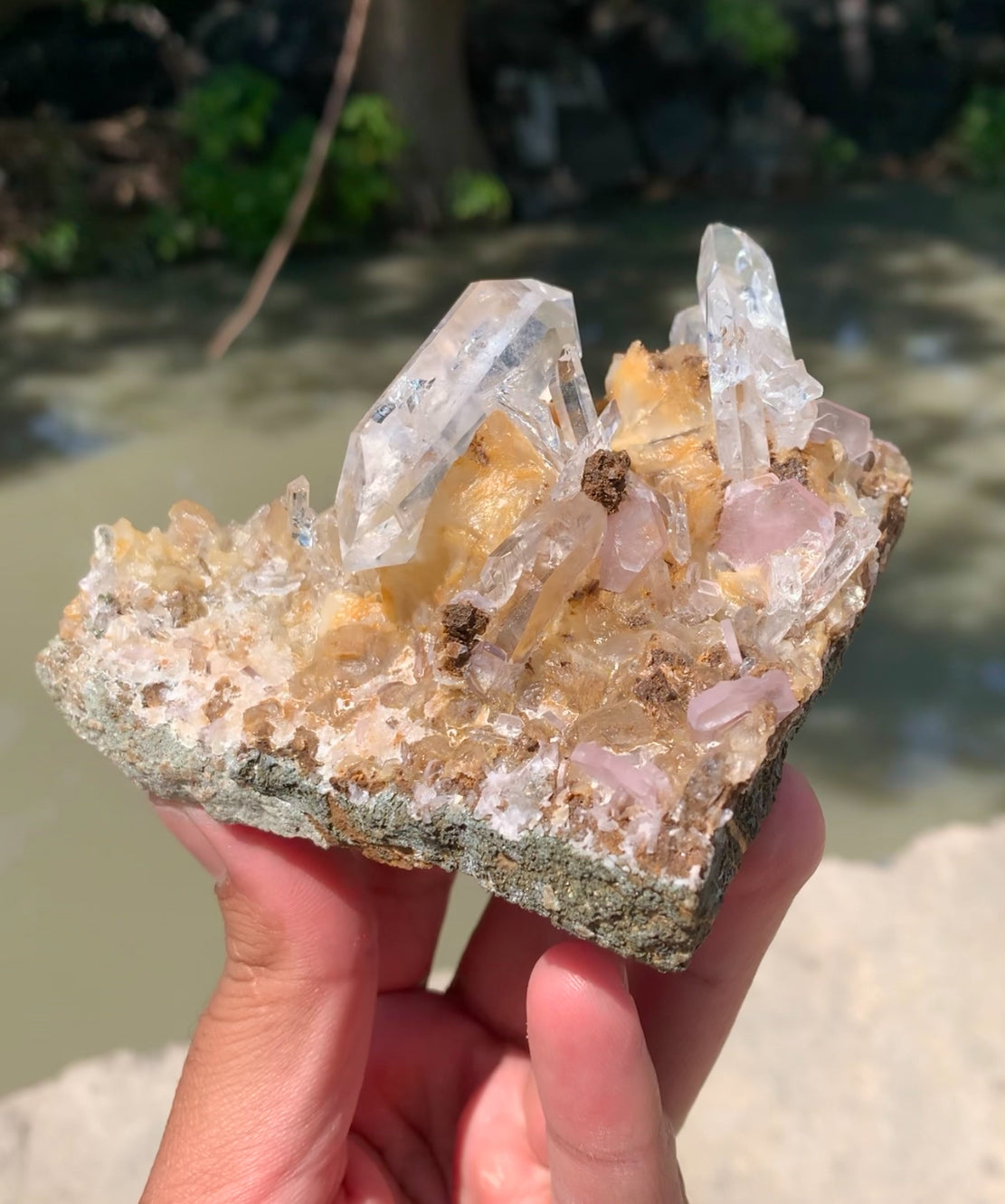 Pink Apatites with Feden Quartz on Matrix from Pakistan - 420