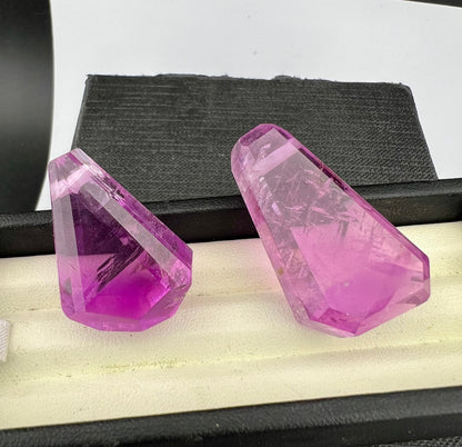 Natural Pink Kunzite Pendant Pair – Polished Gemstone Crystals